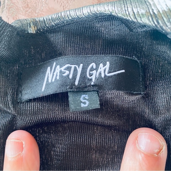 Nasty Gal Silver Metallic Stretchy Tight Ruched Taylor Swift New Years Mcbling - Picture 6 of 12